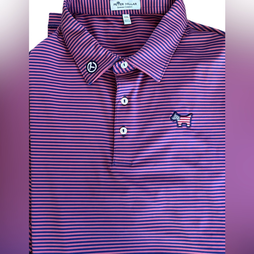 SCOTTY CAMERON GALLERY Circle T Summer Comfort USA Flag Dog Striped Polo XXL - Picture 3 of 3